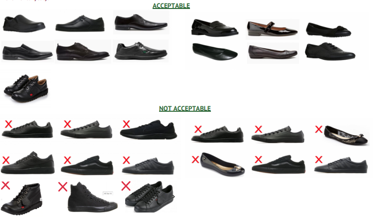 acceptable and not acceptable footwear