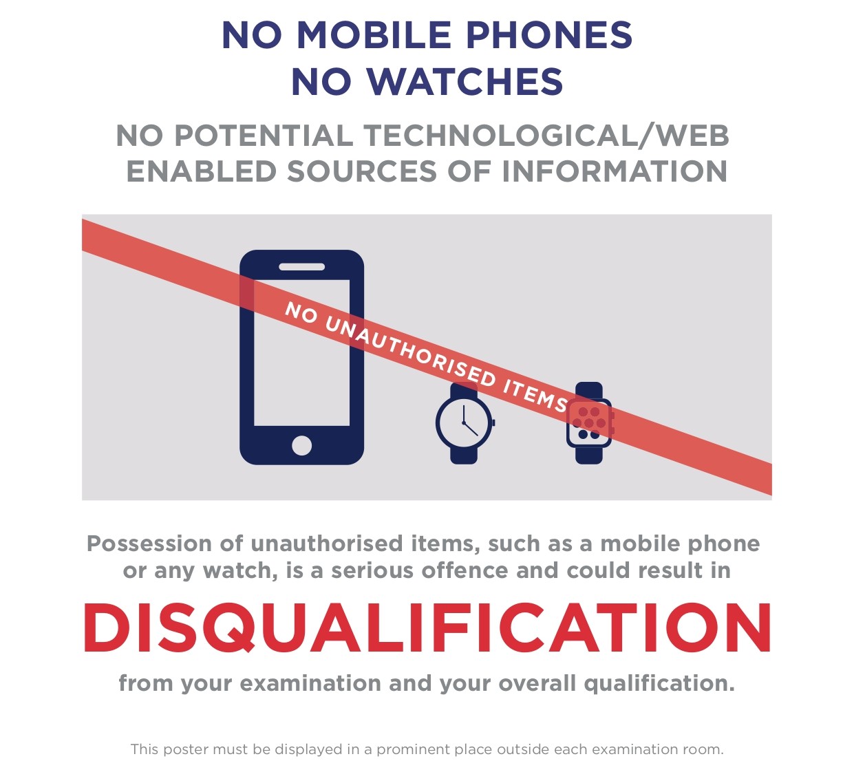 no mobile phones no watches warning sign