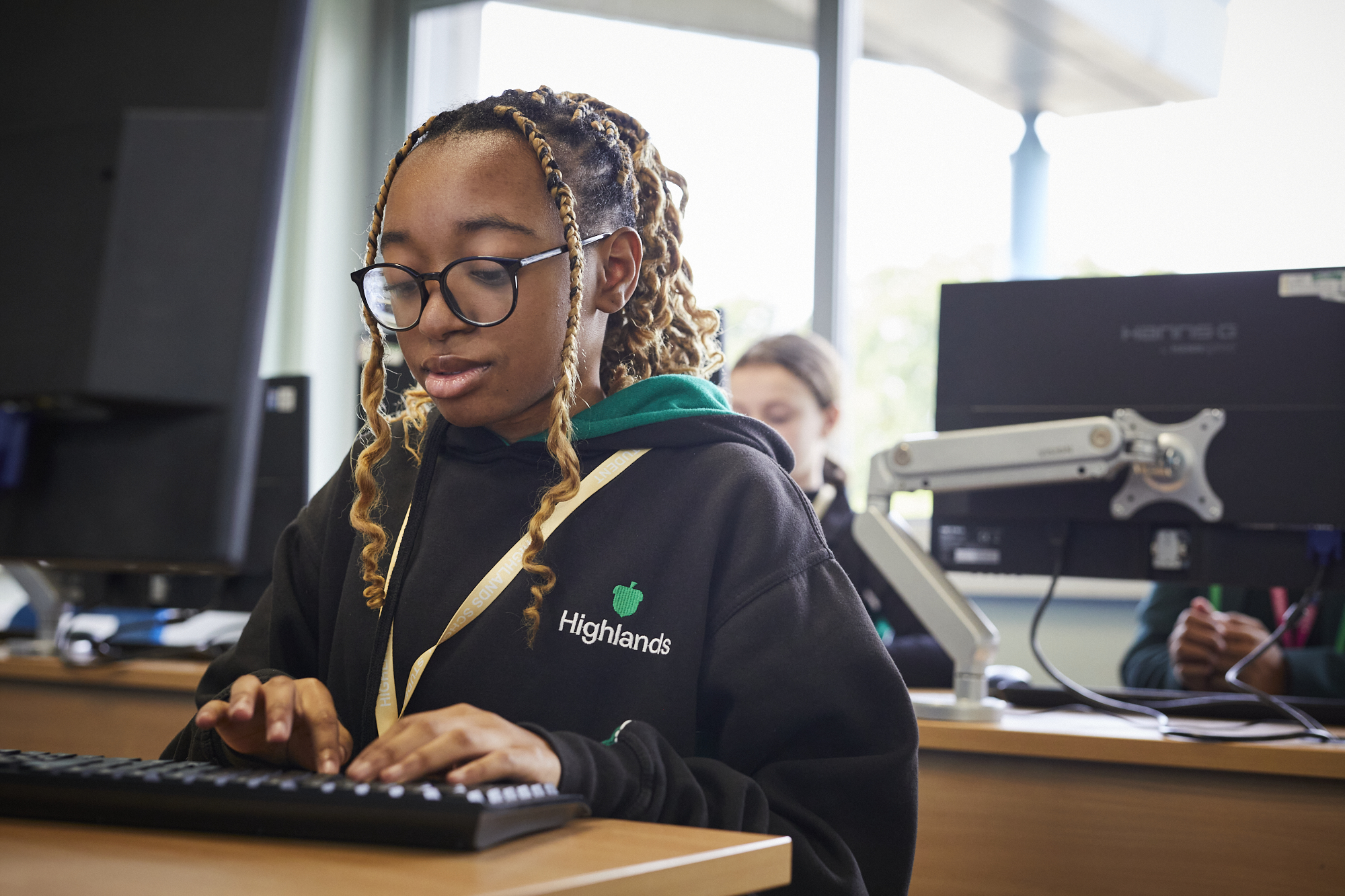 female student typing